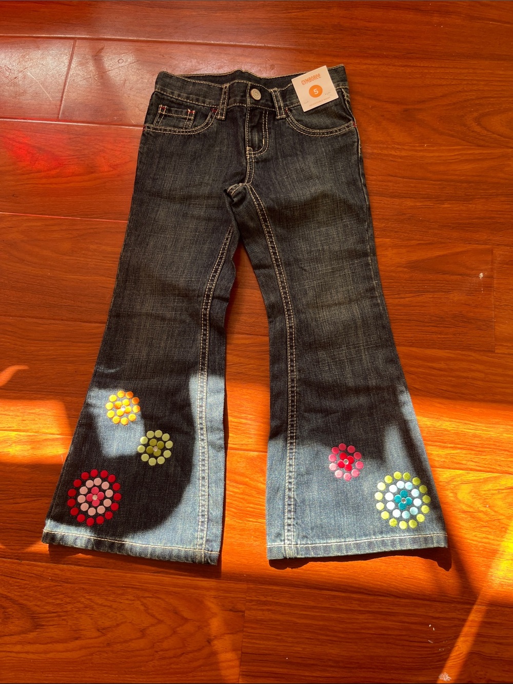 Gymboree Dark Blue Bootcut Jeans with Colorful Dot Flowers
